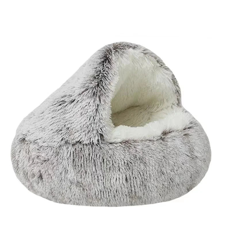 Semi-Enclosed Plush Cat Bed – Soft & Cozy Shell Nest for Cats & Small Dogs