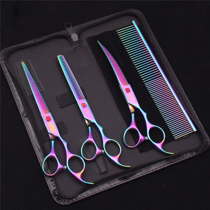 Purple Dragon Pet Scissors 7'' Stainless Dog Groomming Scissors Kit Straight Shears Thinning Shears Chunker Curved Shears Z3003