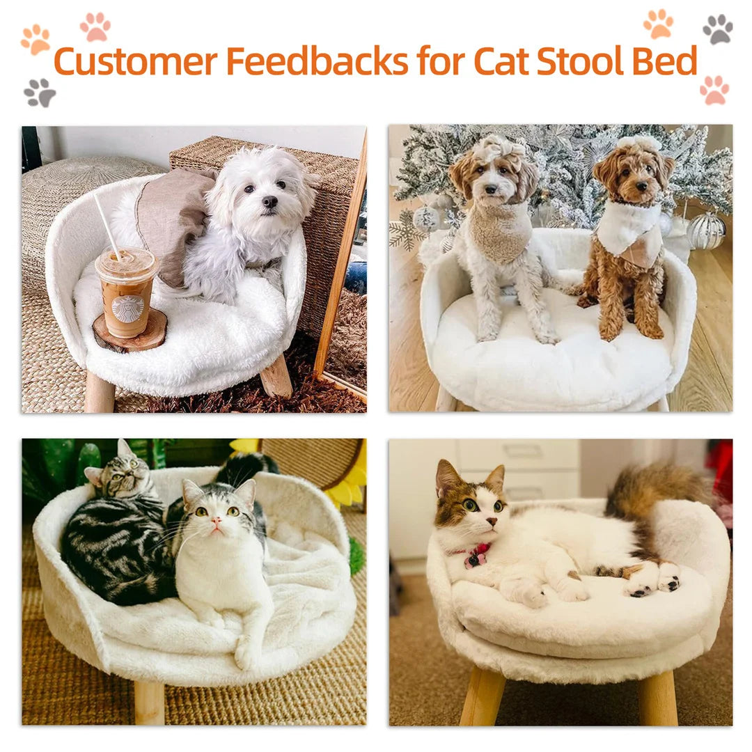 Luxury Cat Bed with Wooden Legs – Soft Plush Nesting Chair for Small Pets