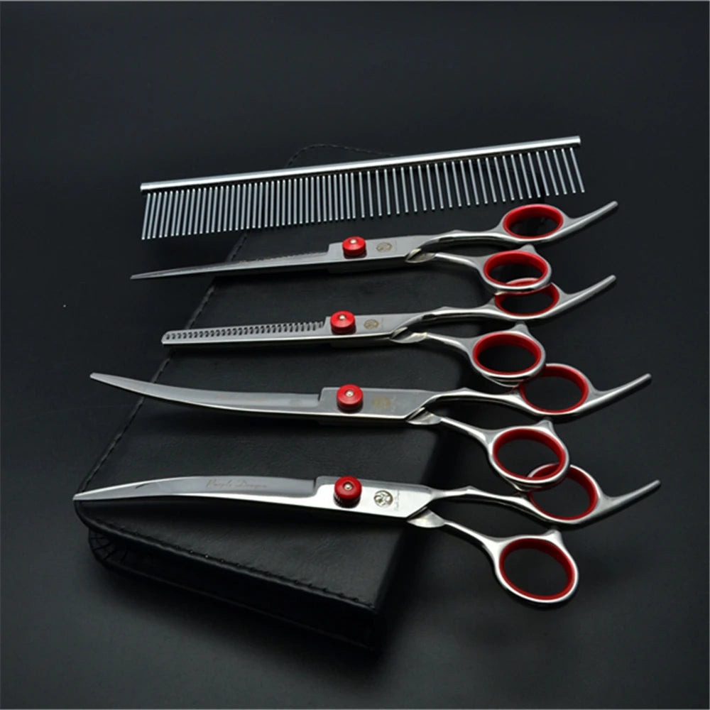 7'' Professional Dog Grooming Scissors Hair Cutting Shears Curved Thinning Comb Cat Pet Salon Hairdressing Japan Steel Z4001