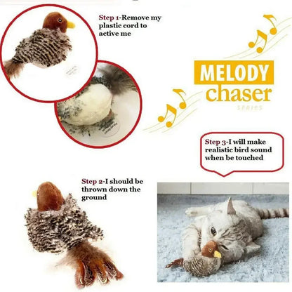 Interactive Chirping Bird Cat Toy – Electric Squeaky Plush with Feather & Catnip – Realistic Sound & Motion for Kitten Playtime