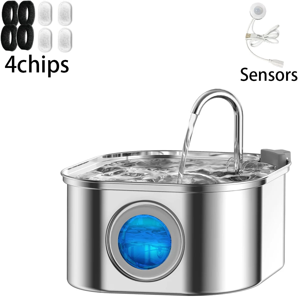 Wireless Stainless Steel Pet Water Fountain – Rechargeable & Silent Auto Dispenser