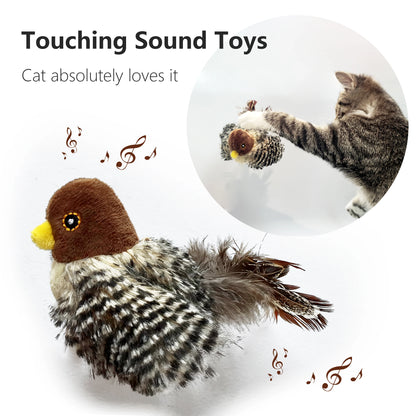 Interactive Chirping Bird Cat Toy – Electric Squeaky Plush with Feather & Catnip – Realistic Sound & Motion for Kitten Playtime