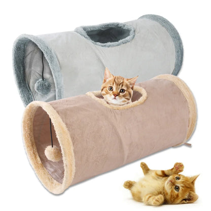 Collapsible Suede Cat Tunnel – Interactive Hide & Play Toy for Kittens, Puppies & Rabbits