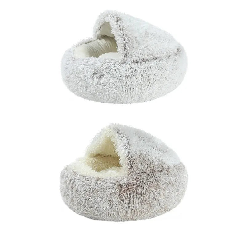 Semi-Enclosed Plush Cat Bed – Soft & Cozy Shell Nest for Cats & Small Dogs