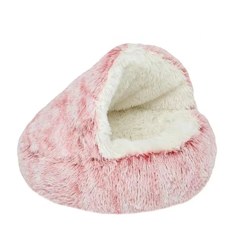 Cozy Semi-Enclosed Plush Cat Bed – Warm & Comfortable Nest for Cats & Small Dogs