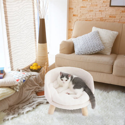 Luxury Cat Bed with Wooden Legs – Soft Plush Nesting Chair for Small Pets