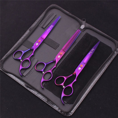 Purple Dragon Pet Scissors 7'' Stainless Dog Groomming Scissors Kit Straight Shears Thinning Shears Chunker Curved Shears Z3003