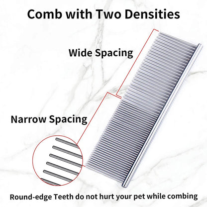 Pet Dematting Comb Stainless Steel Pet Grooming Comb for Dogs and Cats Gently Removes Loose Undercoat Flea Comb Pretty&Better