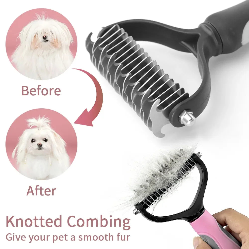 Double-Sided Pet Knot Cutter & Shedding Brush – Safe Detangling for Dogs & Cats