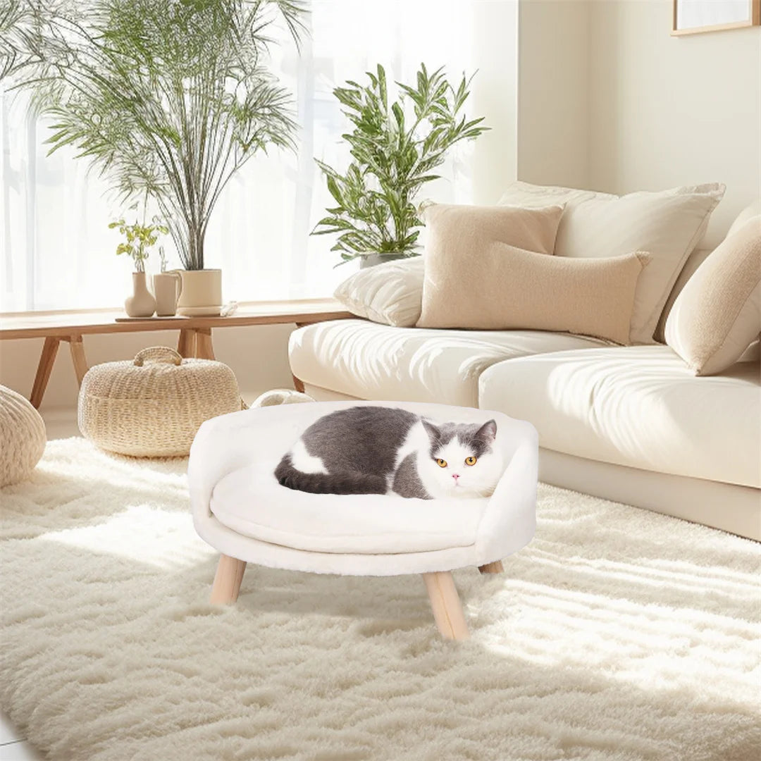 Luxury Cat Bed with Wooden Legs – Soft Plush Nesting Chair for Small Pets