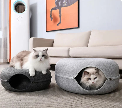 Donut Cat Tunnel Bed – Interactive Hideaway & Cozy Sleeping Nest