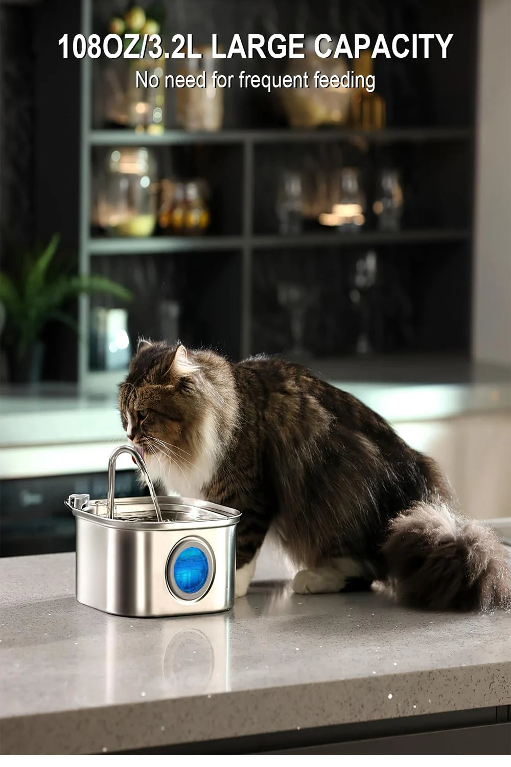 3.2L Stainless Steel Pet Water Fountain – Automatic Smart Dispenser for Cats & Dogs