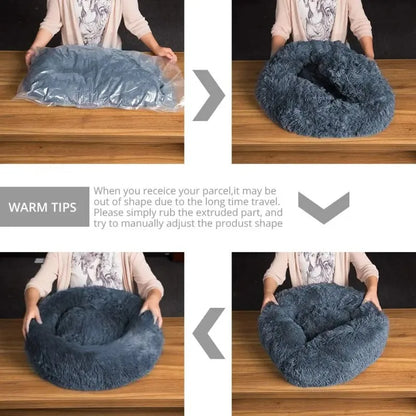 Ultra-Soft Plush Donut Cat Bed – Washable & Calming Pet Sleeping Nest for Cats & Small Dogs