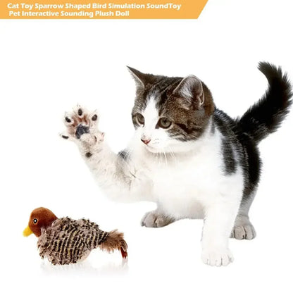 Interactive Chirping Bird Cat Toy – Electric Squeaky Plush with Feather & Catnip – Realistic Sound & Motion for Kitten Playtime