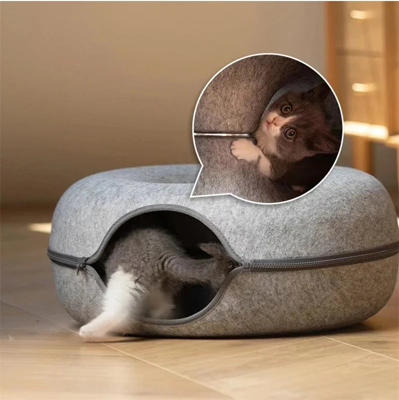 Donut Cat Tunnel Bed – Interactive Hideaway & Cozy Sleeping Nest