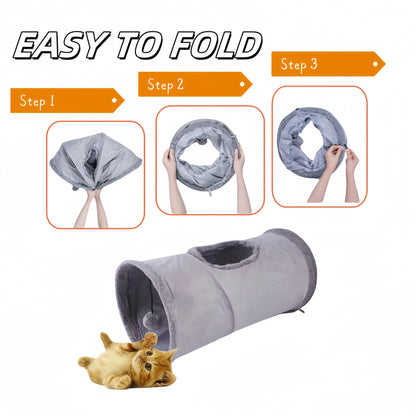 Collapsible Suede Cat Tunnel – Interactive Hide & Play Toy for Kittens, Puppies & Rabbits