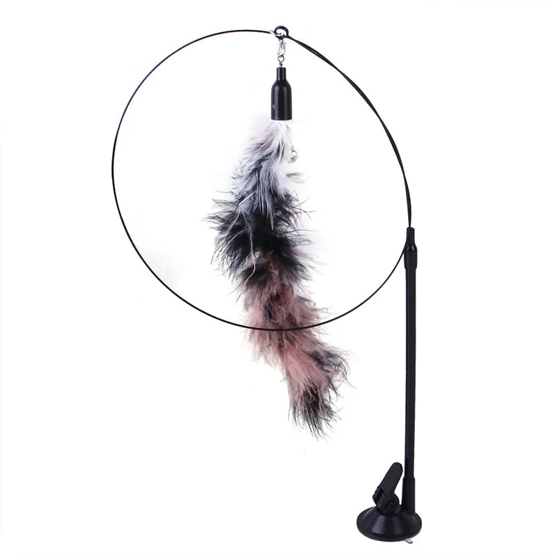 Interactive Feather Bird Cat Toy – Suction Cup Teaser Wand with Bell for Kittens & Cats