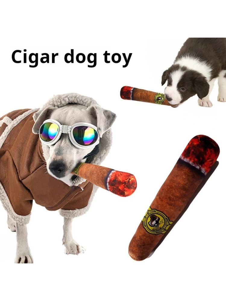 Durable Squeaky Cigar Plush Dog Toy – Interactive & Chew-Resistant Puppy Toy