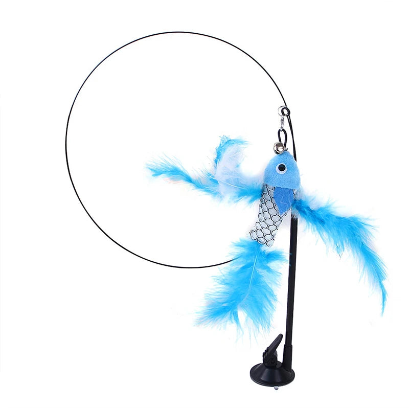 Interactive Feather Bird Cat Toy – Suction Cup Teaser Wand with Bell for Kittens & Cats