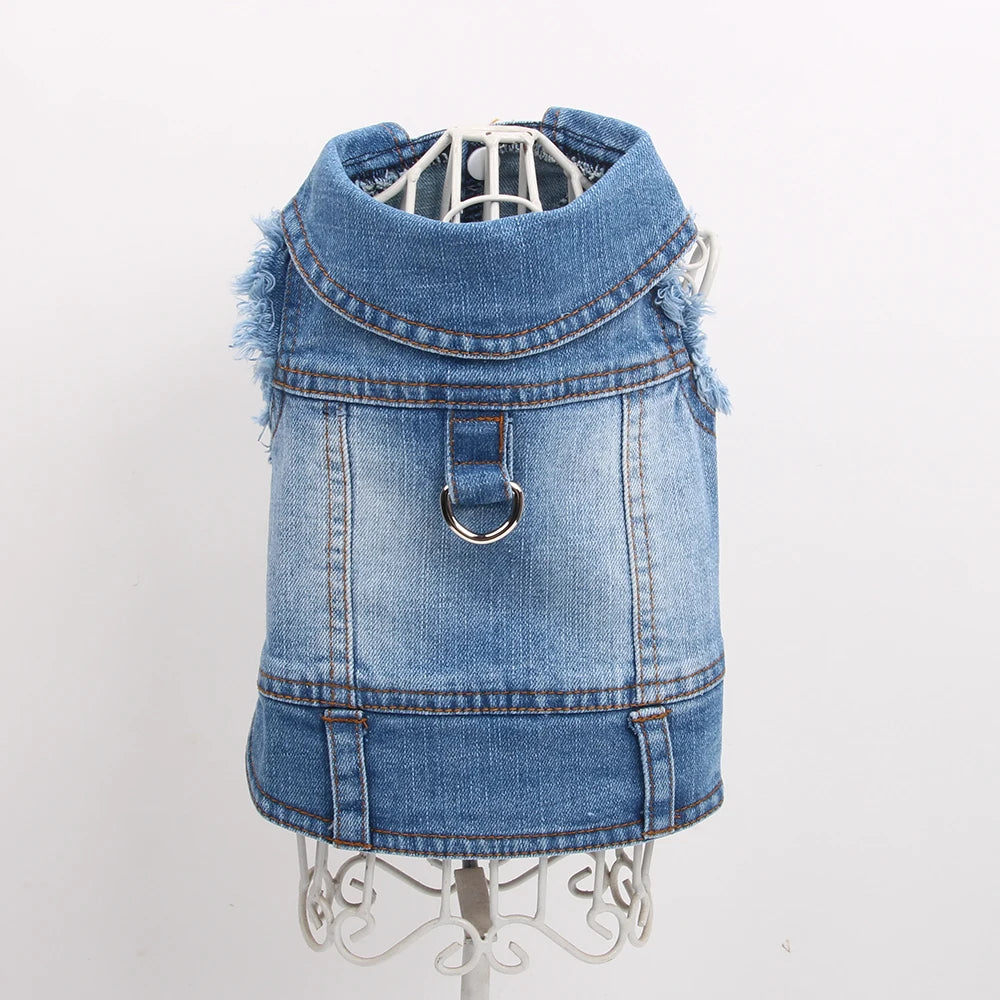 Stylish Denim Jacket for Dogs & Cats – Towable Jean Vest for Small Pets