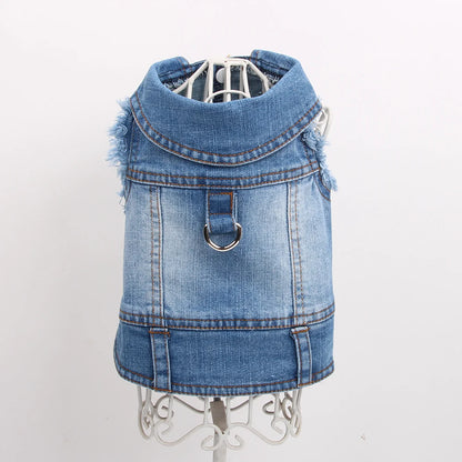 Stylish Denim Jacket for Dogs & Cats – Towable Jean Vest for Small Pets