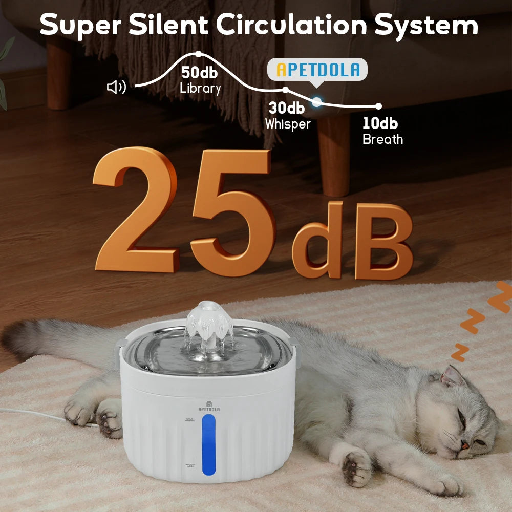 Apetdola Automatic Cat Water Fountain – Stainless Steel Pet Water Dispenser with 6-Level Filtration