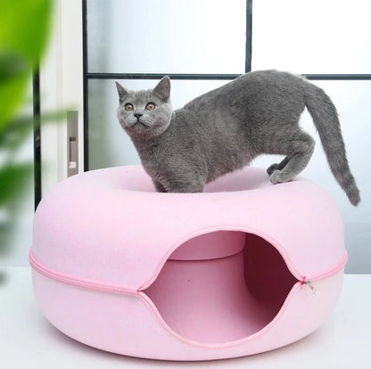 Donut Cat Tunnel Bed – Interactive Hideaway & Cozy Sleeping Nest