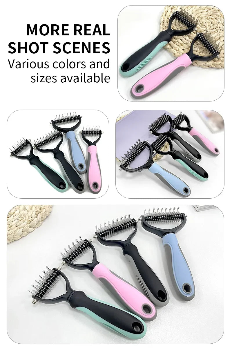 Double-Sided Pet Knot Cutter & Shedding Brush – Safe Detangling for Dogs & Cats