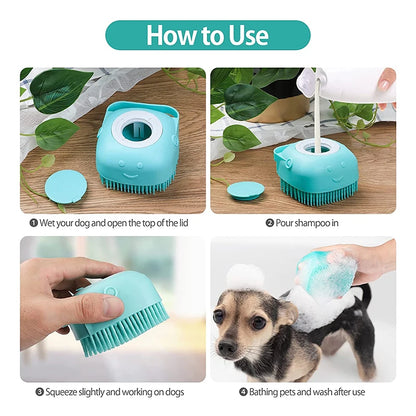 Silicone Dog Bath Brush Glove – 2-in-1 Shampoo Dispenser & Massage Tool