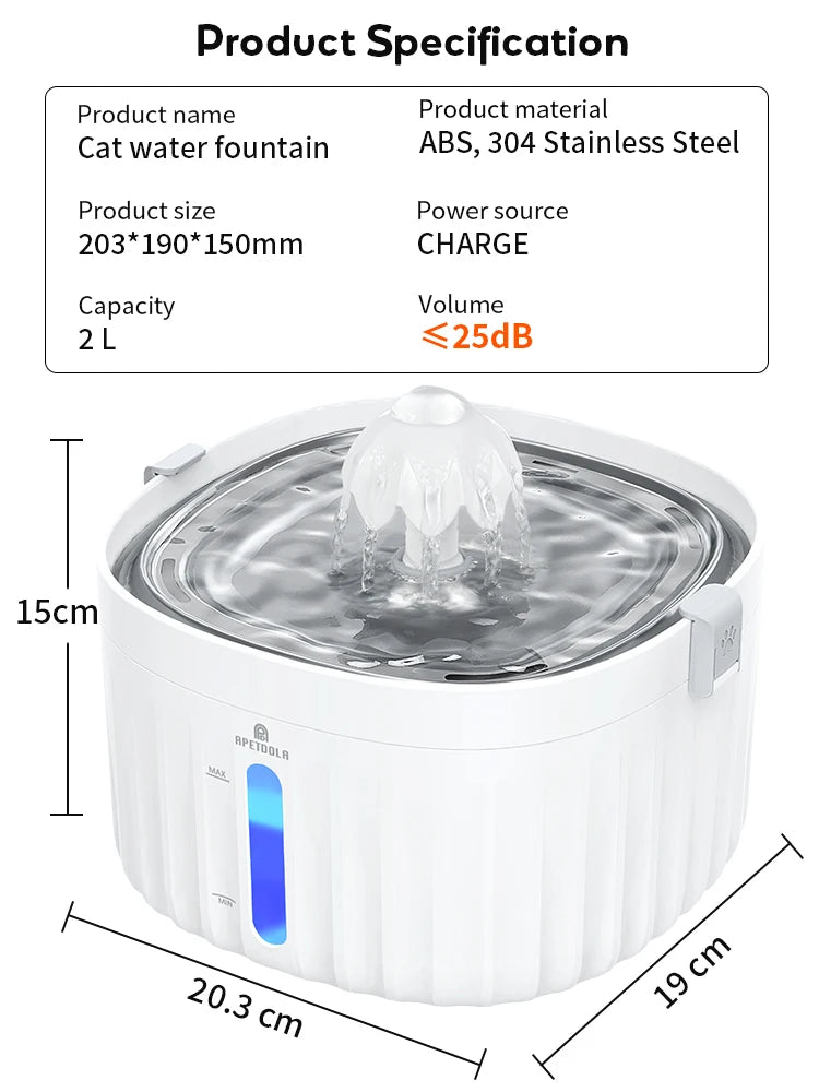 Apetdola Automatic Cat Water Fountain – Stainless Steel Pet Water Dispenser with 6-Level Filtration