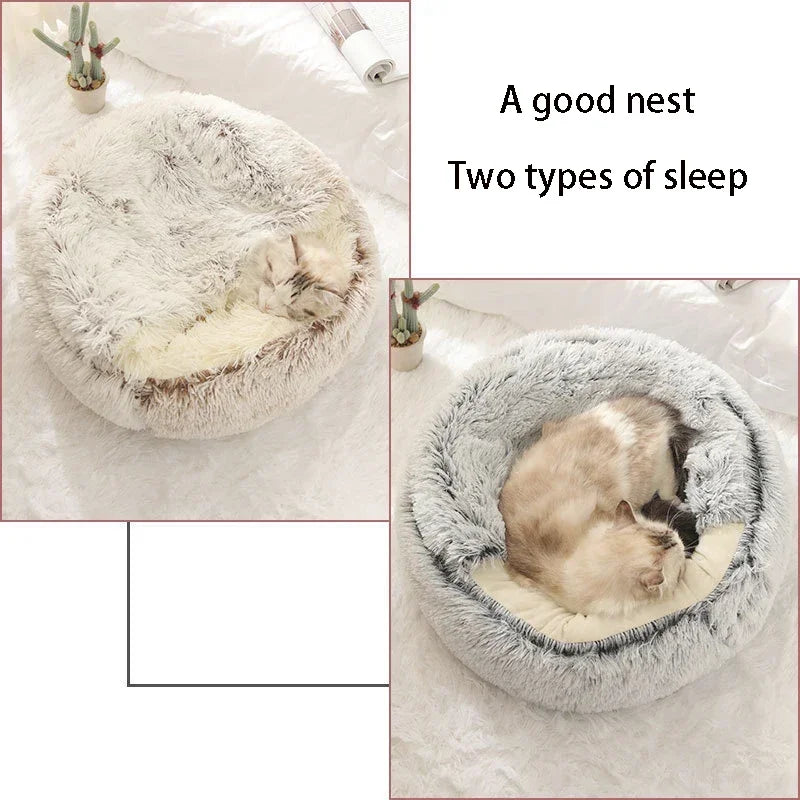 Cozy Semi-Enclosed Plush Cat Bed – Warm & Comfortable Nest for Cats & Small Dogs