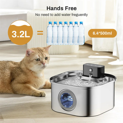 Wireless Stainless Steel Pet Water Fountain – Rechargeable & Silent Auto Dispenser