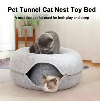 Donut Cat Tunnel Bed – Interactive Hideaway & Cozy Sleeping Nest