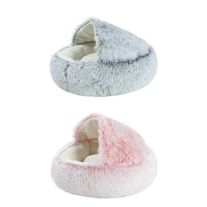 Semi-Enclosed Plush Cat Bed – Soft & Cozy Shell Nest for Cats & Small Dogs