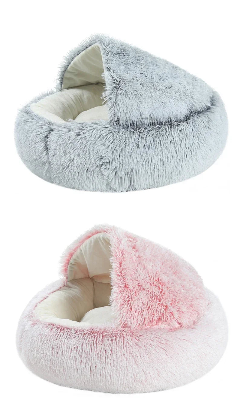 Cozy Semi-Enclosed Plush Cat Bed – Warm & Comfortable Nest for Cats & Small Dogs