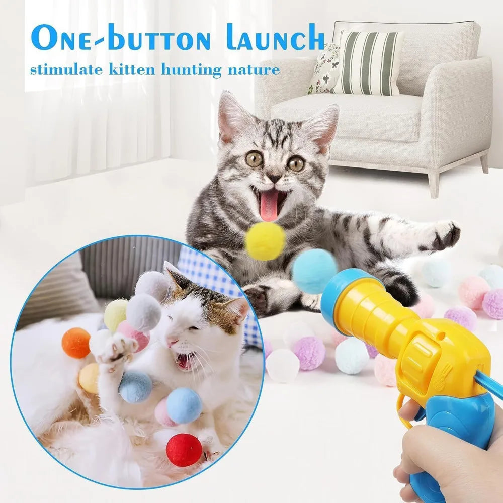 Interactive Cat Toy Ball Launcher – Plush Pom-Pom Shooting Gun for Kittens & Indoor Cats