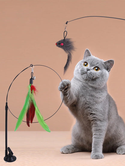 Interactive Feather Bird Cat Toy – Suction Cup Teaser Wand with Bell for Kittens & Cats