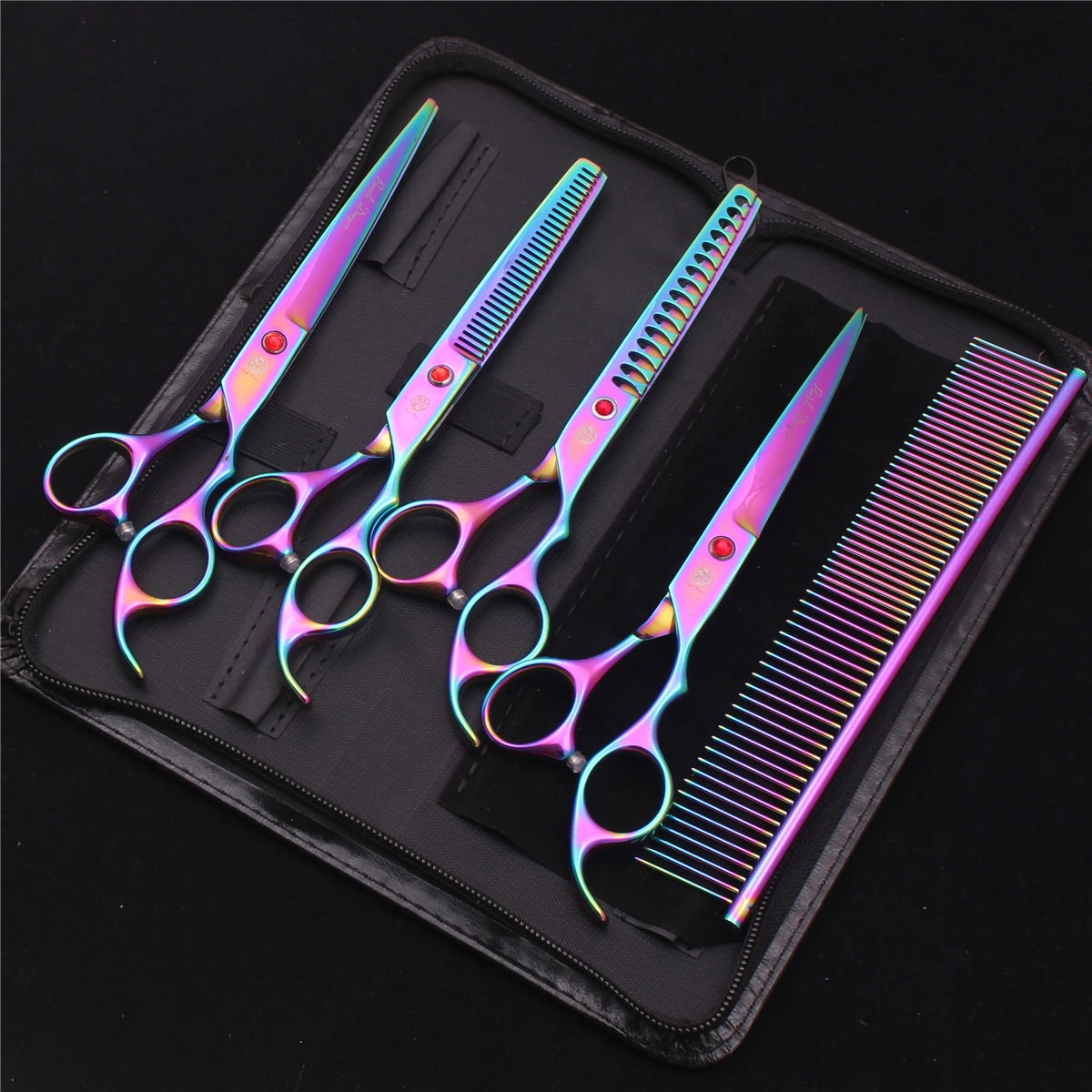 Purple Dragon Pet Scissors 7'' Stainless Dog Groomming Scissors Kit Straight Shears Thinning Shears Chunker Curved Shears Z3003