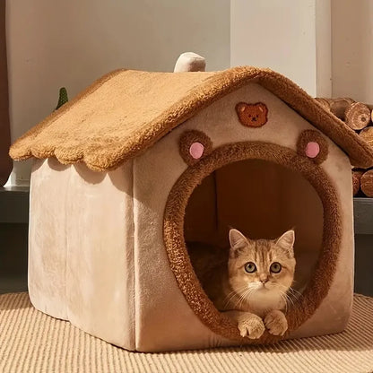 Foldable Pet House – Washable Cat & Dog Sleeping Cave with Removable Cushion