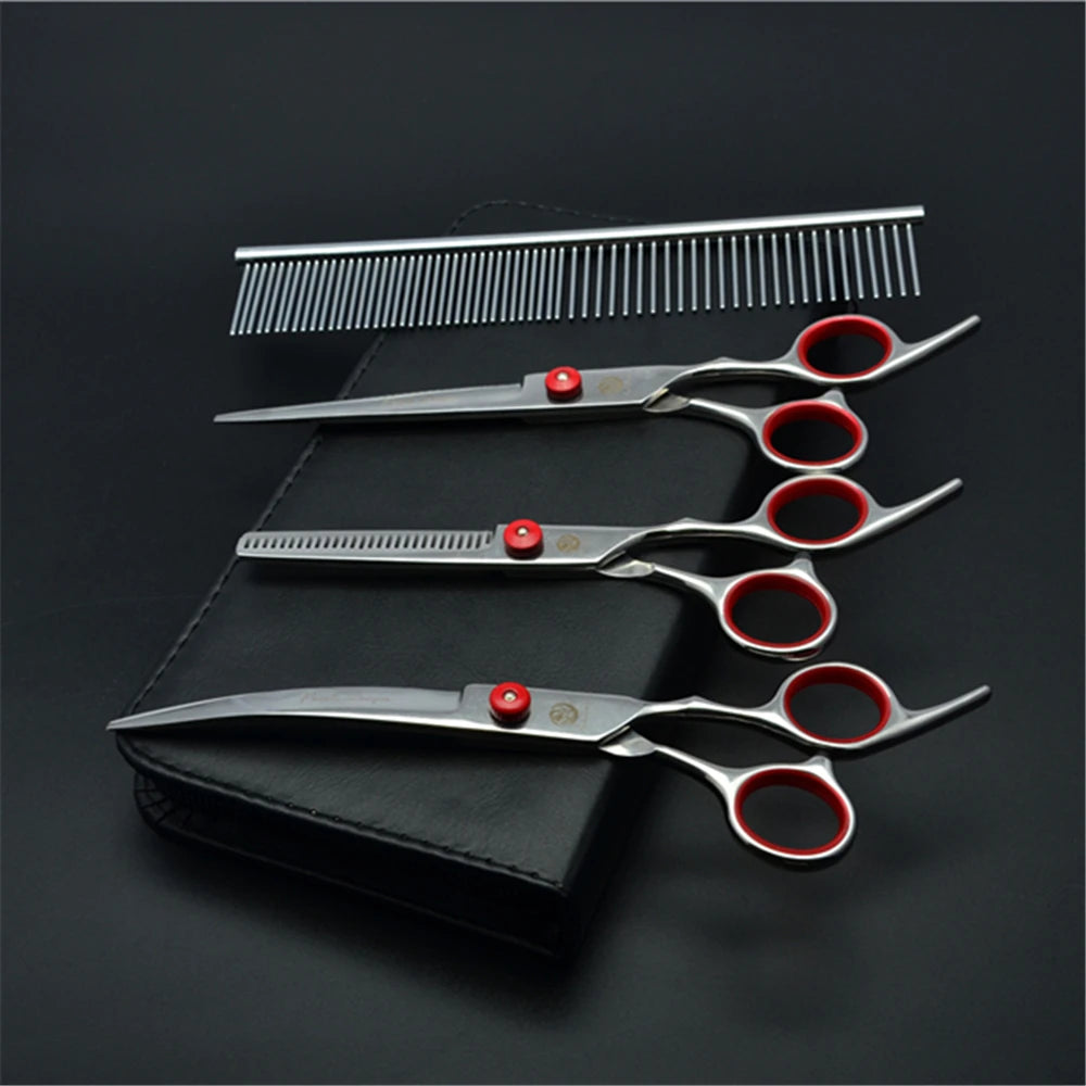 7'' Professional Dog Grooming Scissors Hair Cutting Shears Curved Thinning Comb Cat Pet Salon Hairdressing Japan Steel Z4001