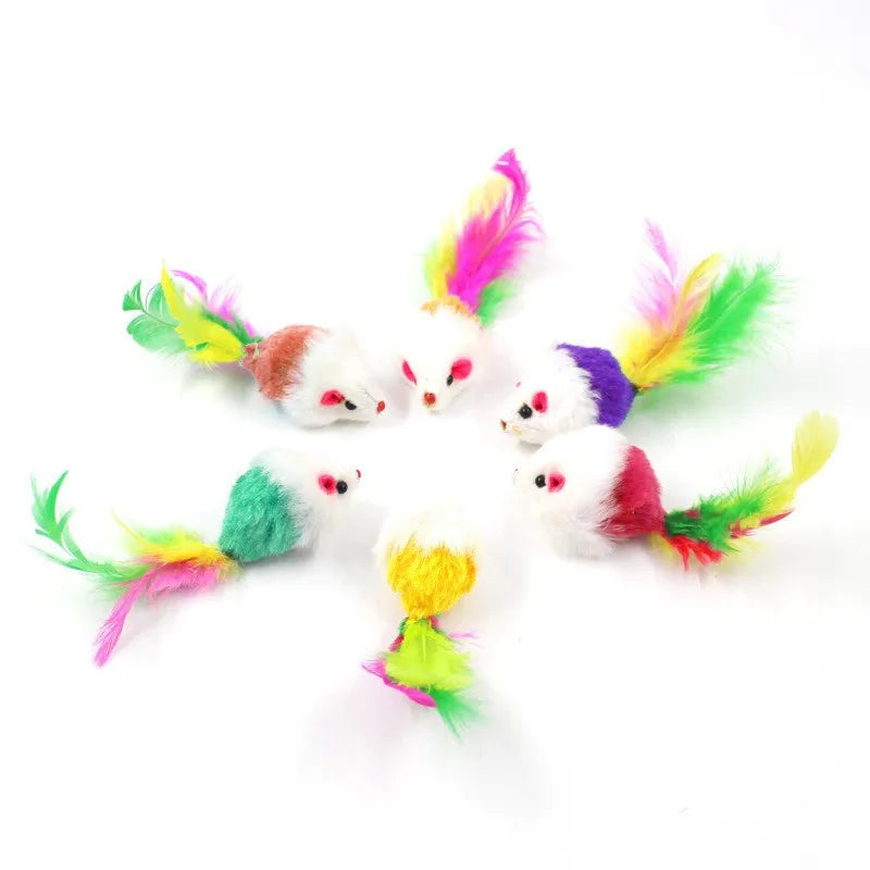 Soft Fleece Mouse Cat Toy – Interactive Feather Teaser for Kittens & Cats