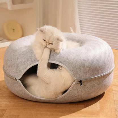 Donut Cat Tunnel Bed – Interactive Hideaway & Cozy Sleeping Nest