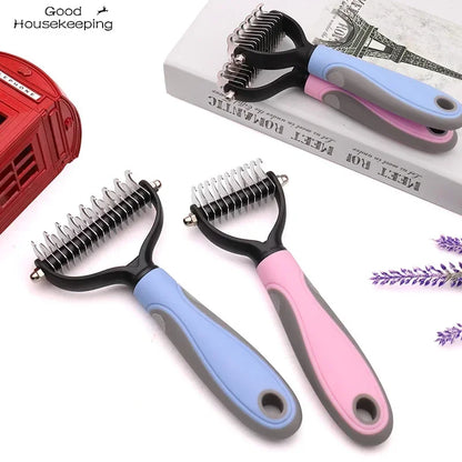 Double-Sided Pet Knot Cutter & Shedding Brush – Safe Detangling for Dogs & Cats