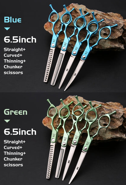 6.5'' Professional Pet Grooming Scissors – Curved & Thinning Shears Set