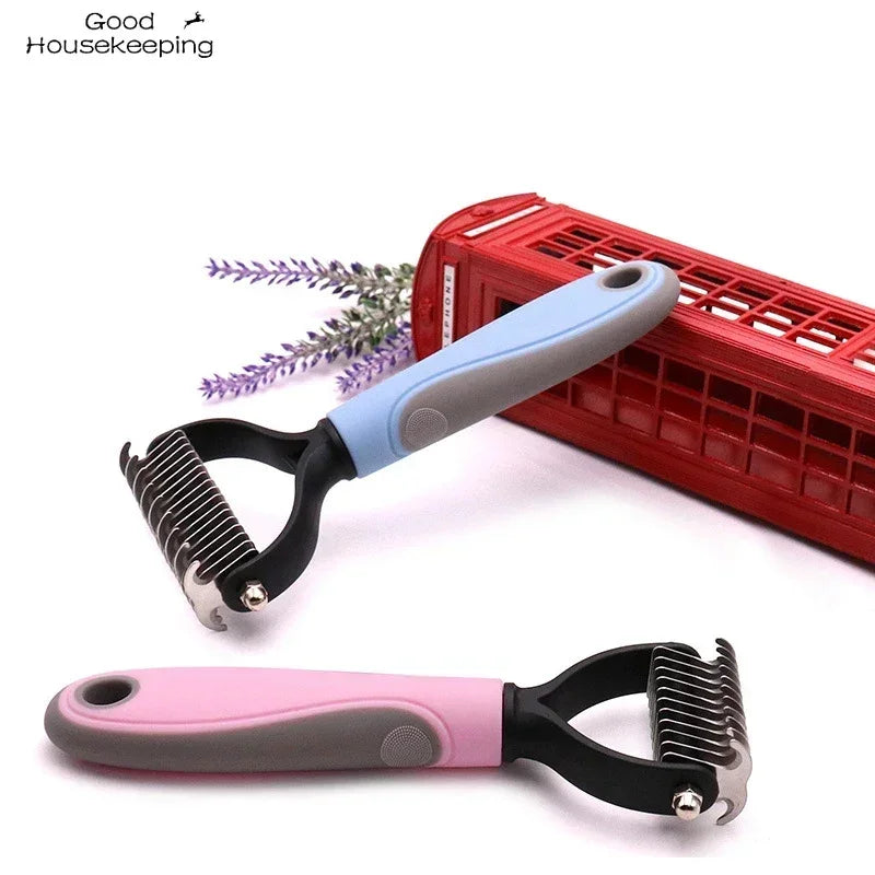 Double-Sided Pet Knot Cutter & Shedding Brush – Safe Detangling for Dogs & Cats