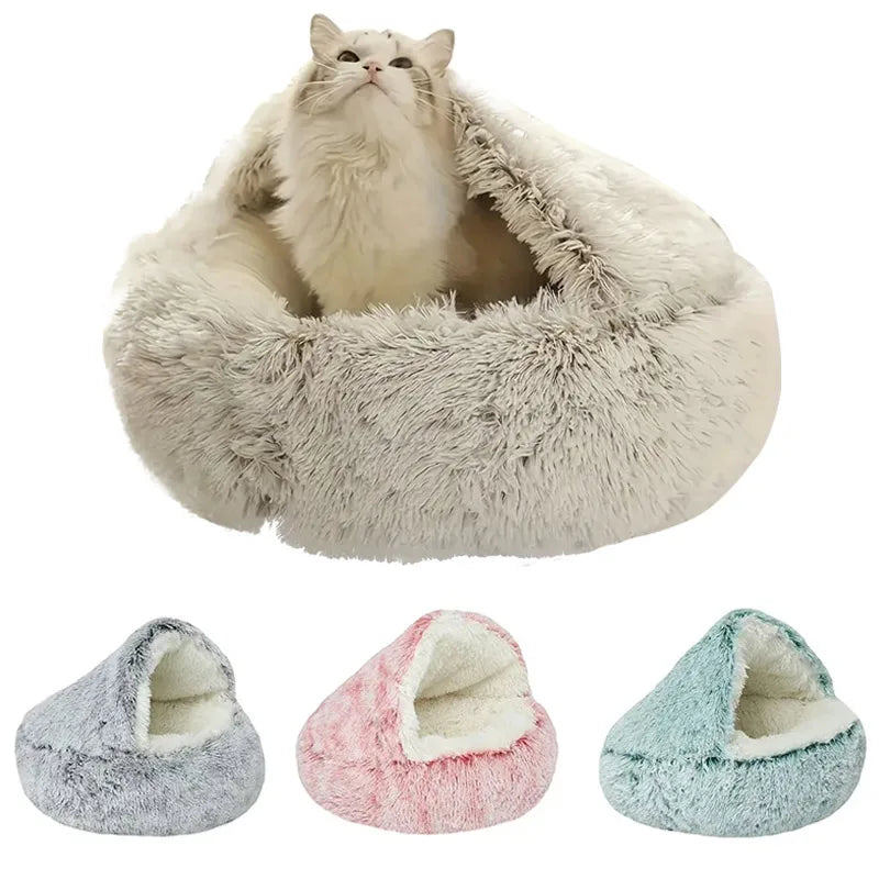 Cozy Semi-Enclosed Plush Cat Bed – Warm & Comfortable Nest for Cats & Small Dogs