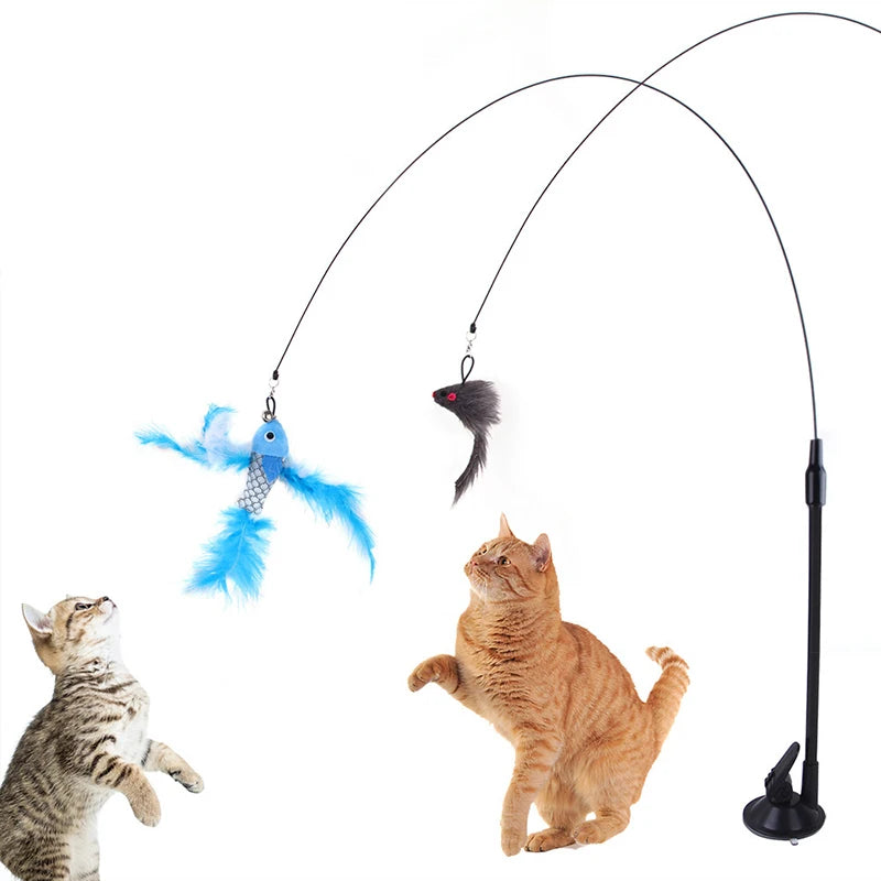 Interactive Feather Bird Cat Toy – Suction Cup Teaser Wand with Bell for Kittens & Cats