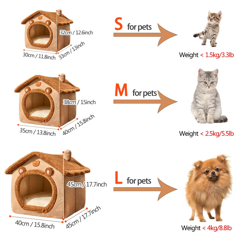 Foldable Pet House – Washable Cat & Dog Sleeping Cave with Removable Cushion