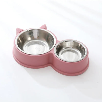 Stainless Steel Double Pet Bowl – Food & Water Feeder for Cats & Dogs